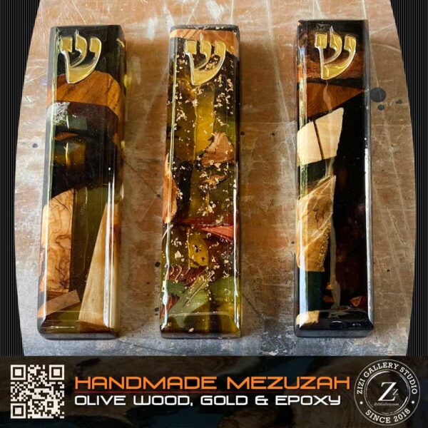 Handmade Mezuzah with Epoxy, Olive Wood, and Gold Flakes